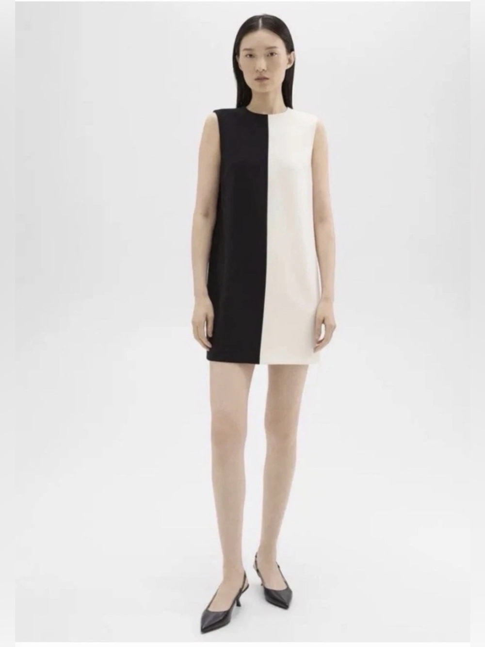 Theory Black and White Sleeveless Colorblock Midi Dress NWT